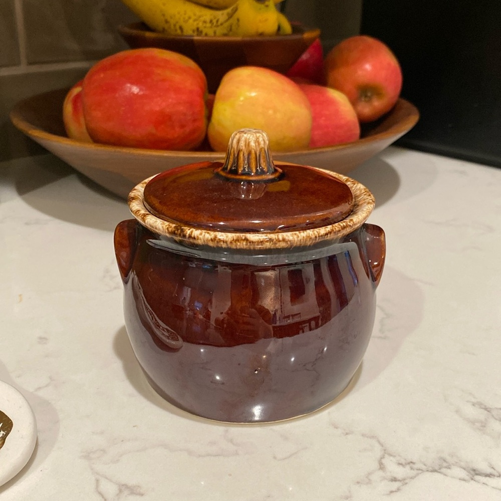 Vintage Hull Pottery Brown Drip Glaze Pot and Lid Oven Proof